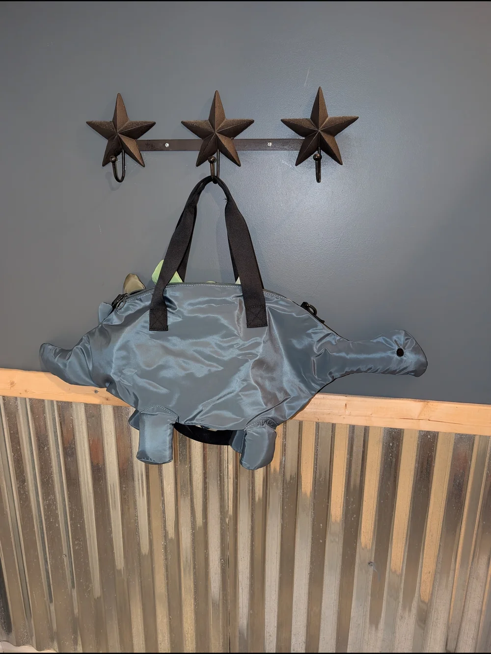 Cat & Jack Dinosaur Duffel Bag - Gray with Cream & Green Spikes